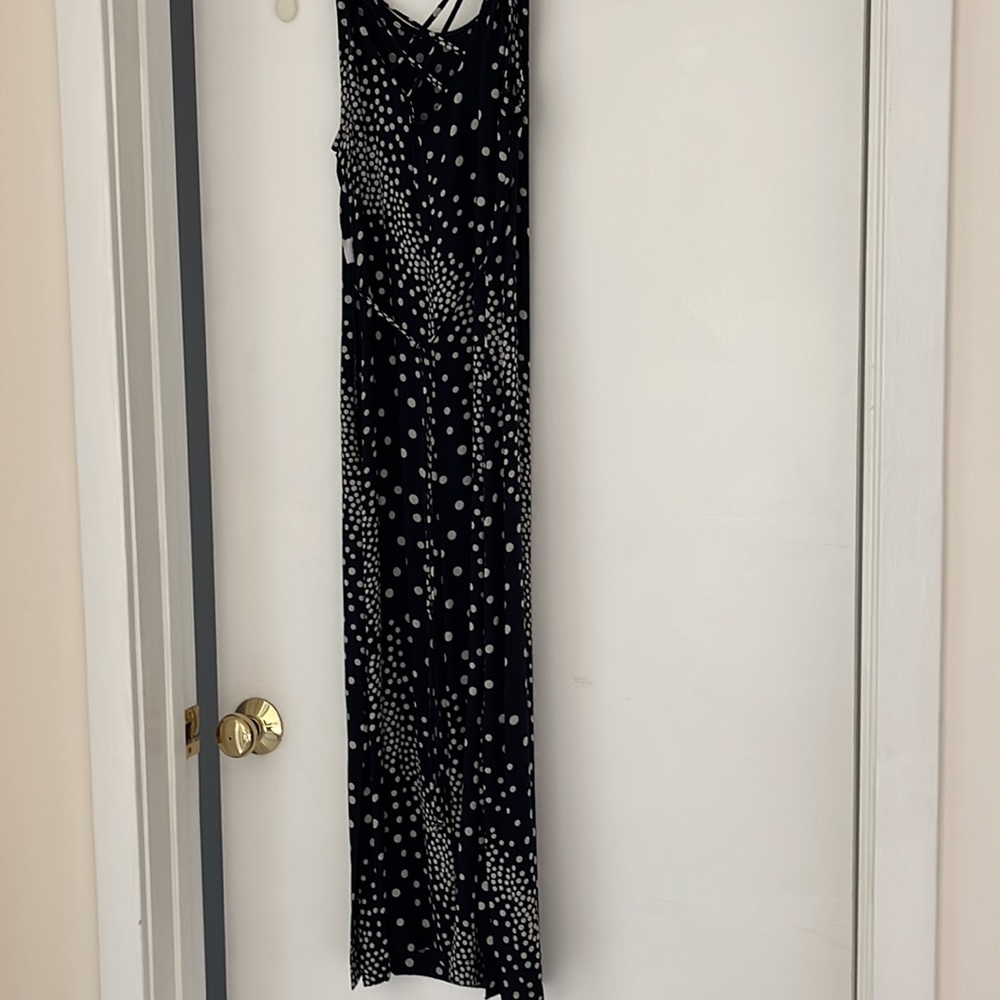 Cream and Black dot dress worth criss-cross back